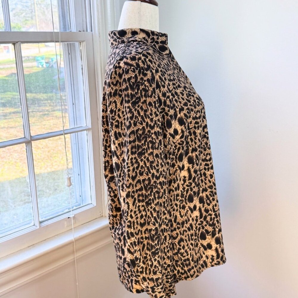 Leopard Print Collared Long Sleeve Button Up Shirt Plus Size 16W Mobwife Office - Picture 11 of 12